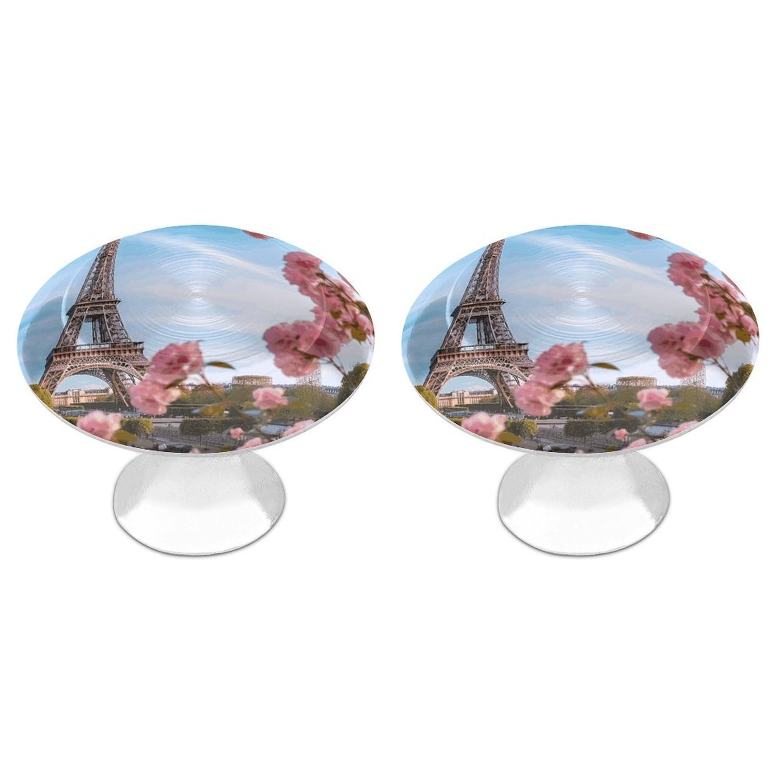 FekiLoot Paris Eiffel Tower with Flowers Cabinet Knobs Personality Stainless Steel Round Drawer Handles Circle Modern Cabinet Handles Drawer Knobs for Kitchen Dresser Bathroom Cupboard Furniture