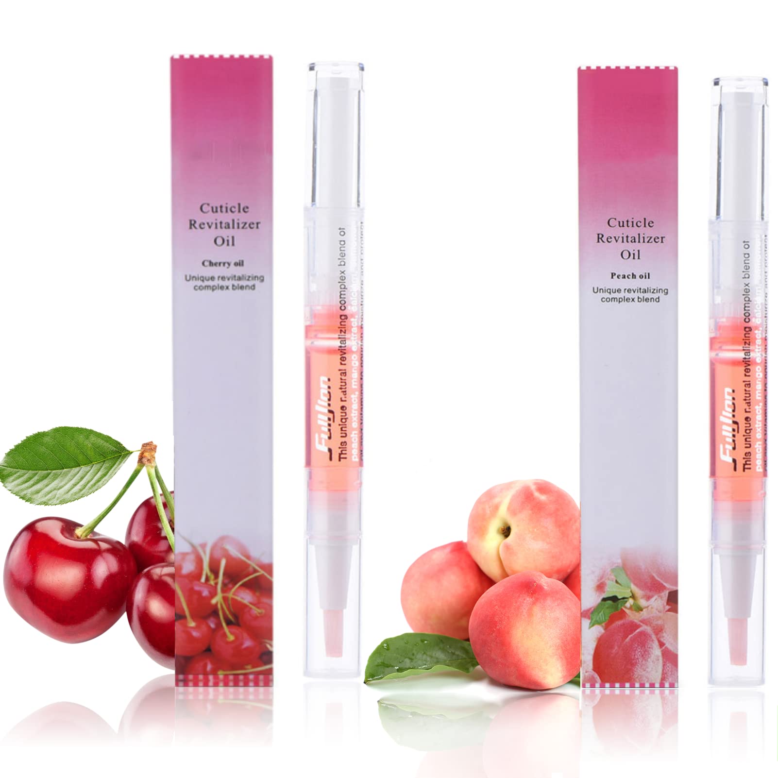 Rosarden Cuticle Oil Pen for Nail Care, Nail Oil Pen with Natural Ingredients Revitalize Pen Gel Manicure Pedicure for woman(Various flavor） (Cherry + Peach), 2 Count (Pack of 1)