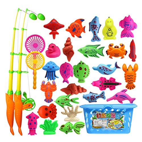 MagiDeal Conjunto de Juguete de Pescado Modelo Magnético Pesca Juego de Baño de Bebé Niños - 32 Piezas
