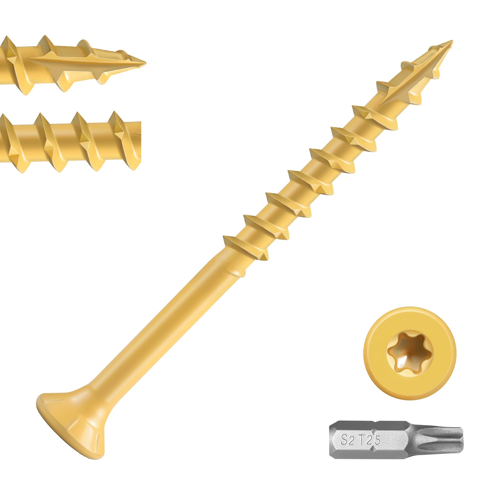 BNUOK Wood Screws 2 inch, Deck Screws #8 x 2, (108pcs) 1lb, Rust Resistant Epoxy Coated,Torx Drive Head Outdoor Decking Screws,with T25 Star Bit,Tan