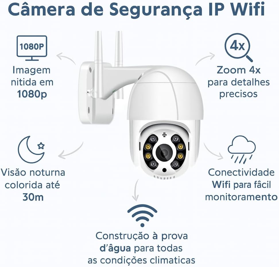 Câmera de Segurança Wi-Fi Externa IP A8 – Prova d’Água com Visão Noturna Infravermelha e Monitoramento em Tempo Real Premium Câmera de Segurança Wi-Fi Externa IP A8 – Prova d’Água com Visão Noturna Infravermelha e Monitoramento em Tempo Real Premium