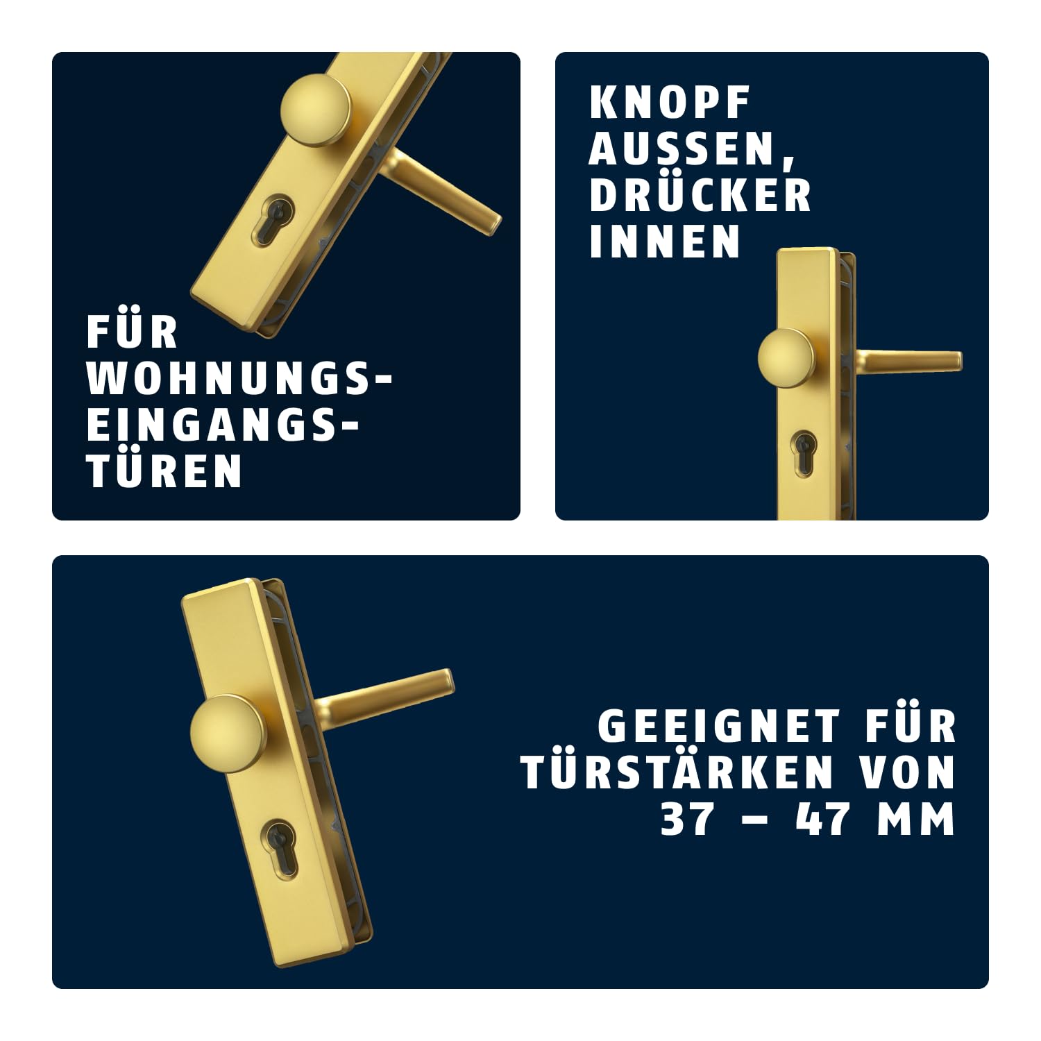 ABUS Türbeschlag KLS114 - für Wohnungstüren mit 72 mm Abstandsmaß - Türgriff innen, Türknauf außen - für nach links und rechts öffnende Türen - VdS anerkannt - F3 (Messing)