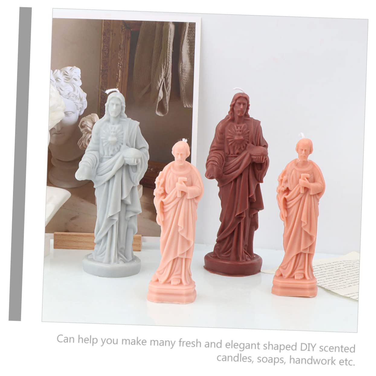 Homoyoyo 5piezas Molde De Silicona Para Velas Diseño De Escultura Religiosa De Jesús Molde Para Fabricación De Velas y Jabones Para Decoración y Manualidades