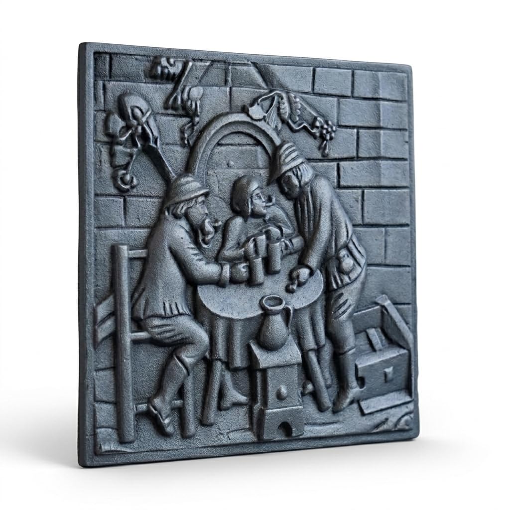 Plaque décorée pour cheminée TAVERNA fonte 40 x 40 cm résistant à l'usure et à la corrosion