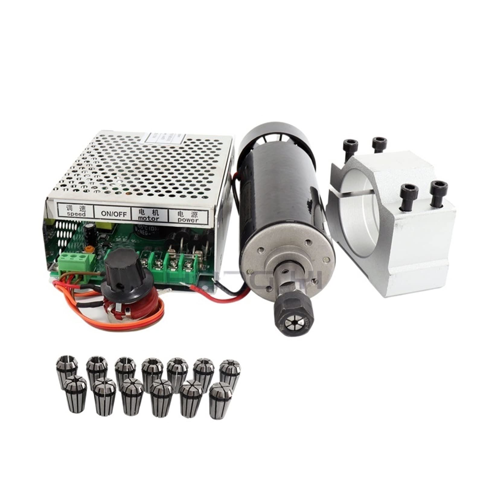 Mooilko Package6 0.5Kw Clamps Air Cooled Air Cooled Spindle+ Er11 Chuck Cnc 500W Spindle Motor + Power Supply Speed Governor Smooth Running(Package6)