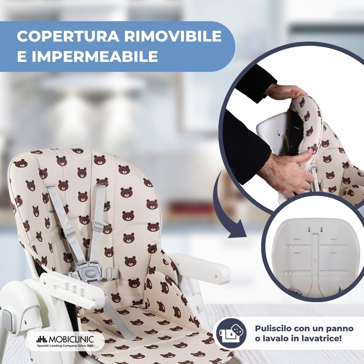 Mobiclinic® kids, Seggiolone per bambini, Evolutiva, Pieghevole, Trasformabile in, Simba, Imbracatura a 5 punti, Ruote con freno, Doppio vassoio estraibile, Tessuto lavabile, Regolabile