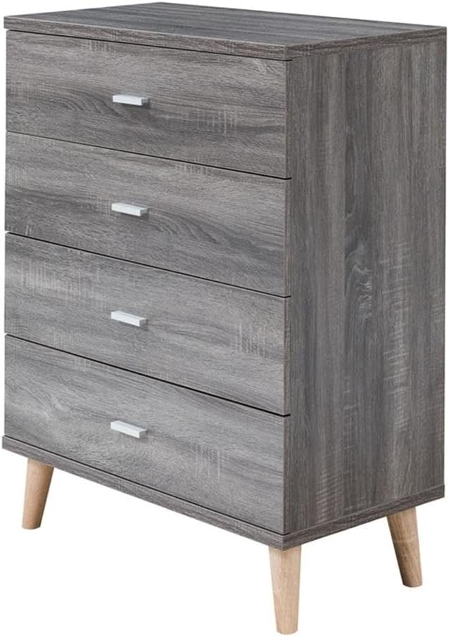 BOWERY HILL Mid-Century Modern 4-Drawer Wood Chest, Dark Gray Finish, MDF and Particle Board, Compact Design, Anti-Tip Hardware, 31.25" W x 15.5" D x 39.25" H, Bedroom Storage Dresser