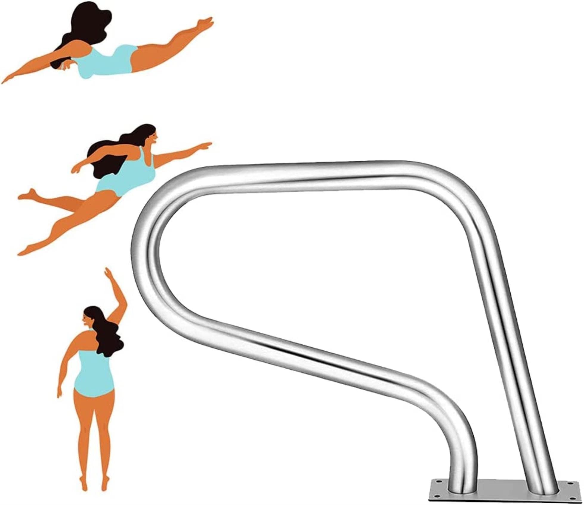Barandilla de Piscina, pasamanos para Piscina, pasamanos para terraza de SPA, fácil de Montar, pasamanos de Piscina de Acero Inoxidable con Placa Base, pasamanos Curvo, Alta Capacidad de Car