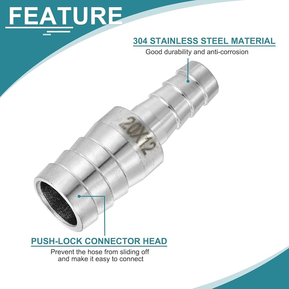 Fitvell Stainless Steel 3/8" Hose Barb Bulkhead Fitting Thru-Bulk