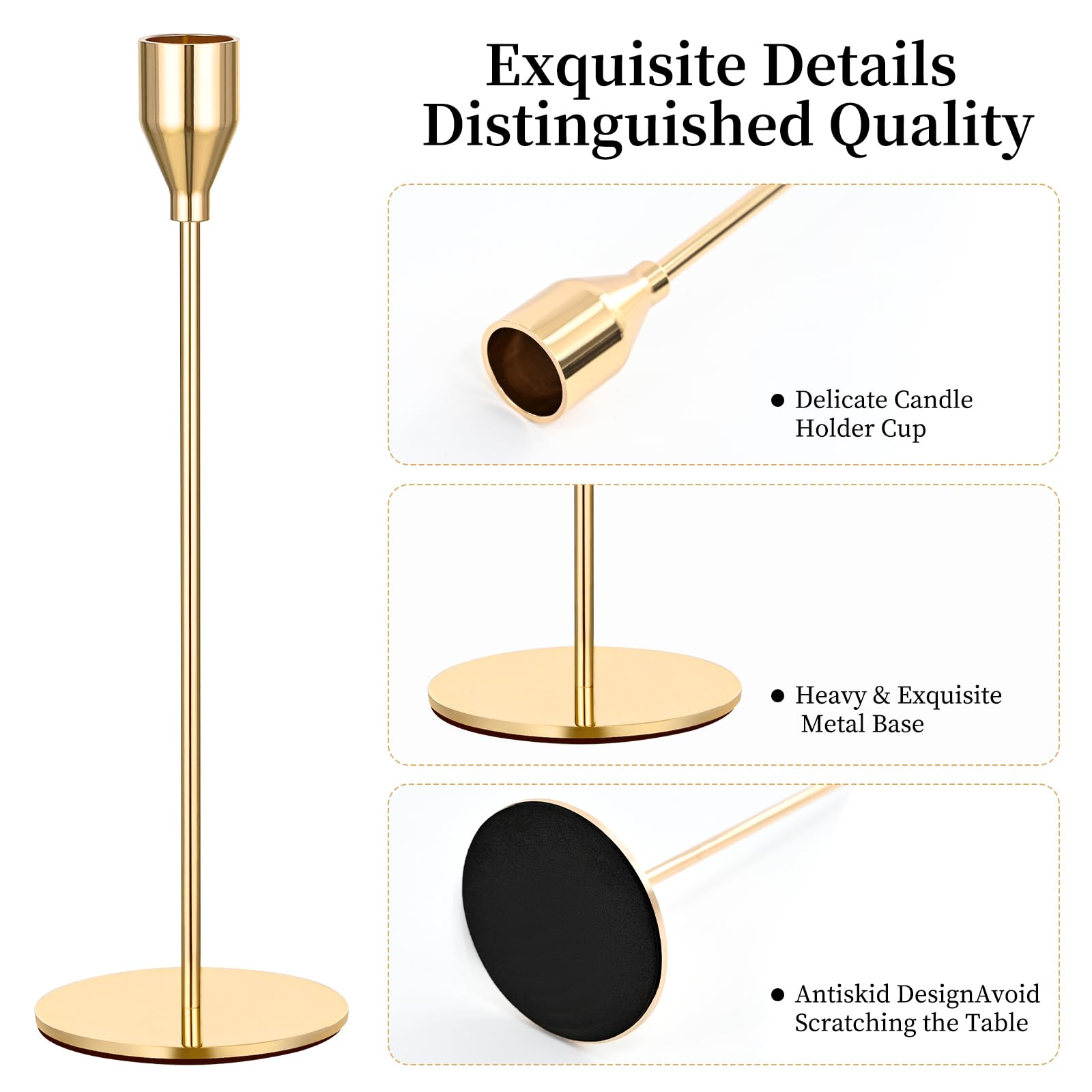Set of 12 Gold Candlestick Holders, Candle Holder for Taper Candle Fits 3/4 inch Thick Candle&Led Candles - Image 4