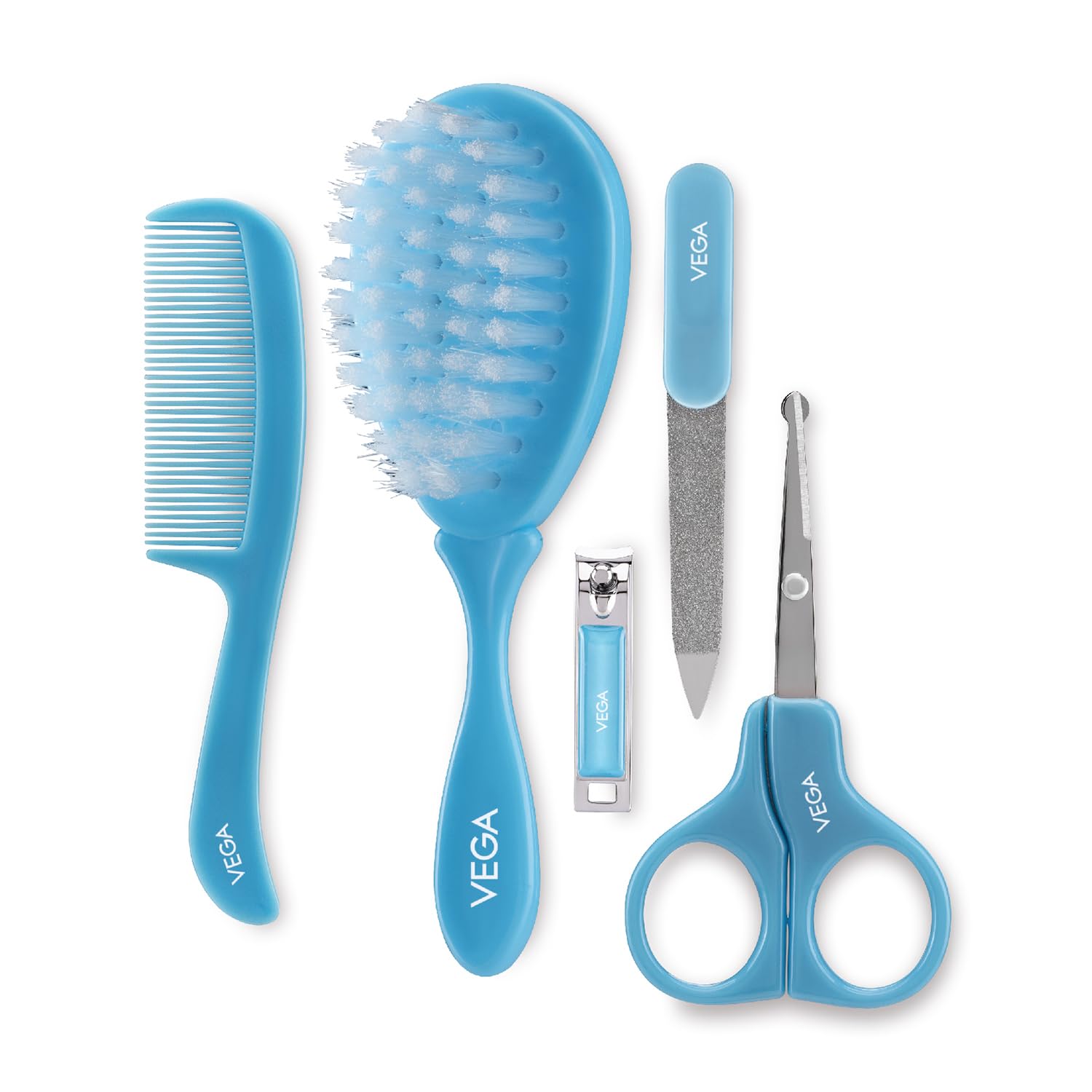 Vega Baby & Mom 5- in- 1 Grooming Kit - Blue | for Delicate Baby Scalp & Tiny Nails| Kit Designed for Babies | Hair & Nail Grooming Kit, (VBGA3-03)-image-27