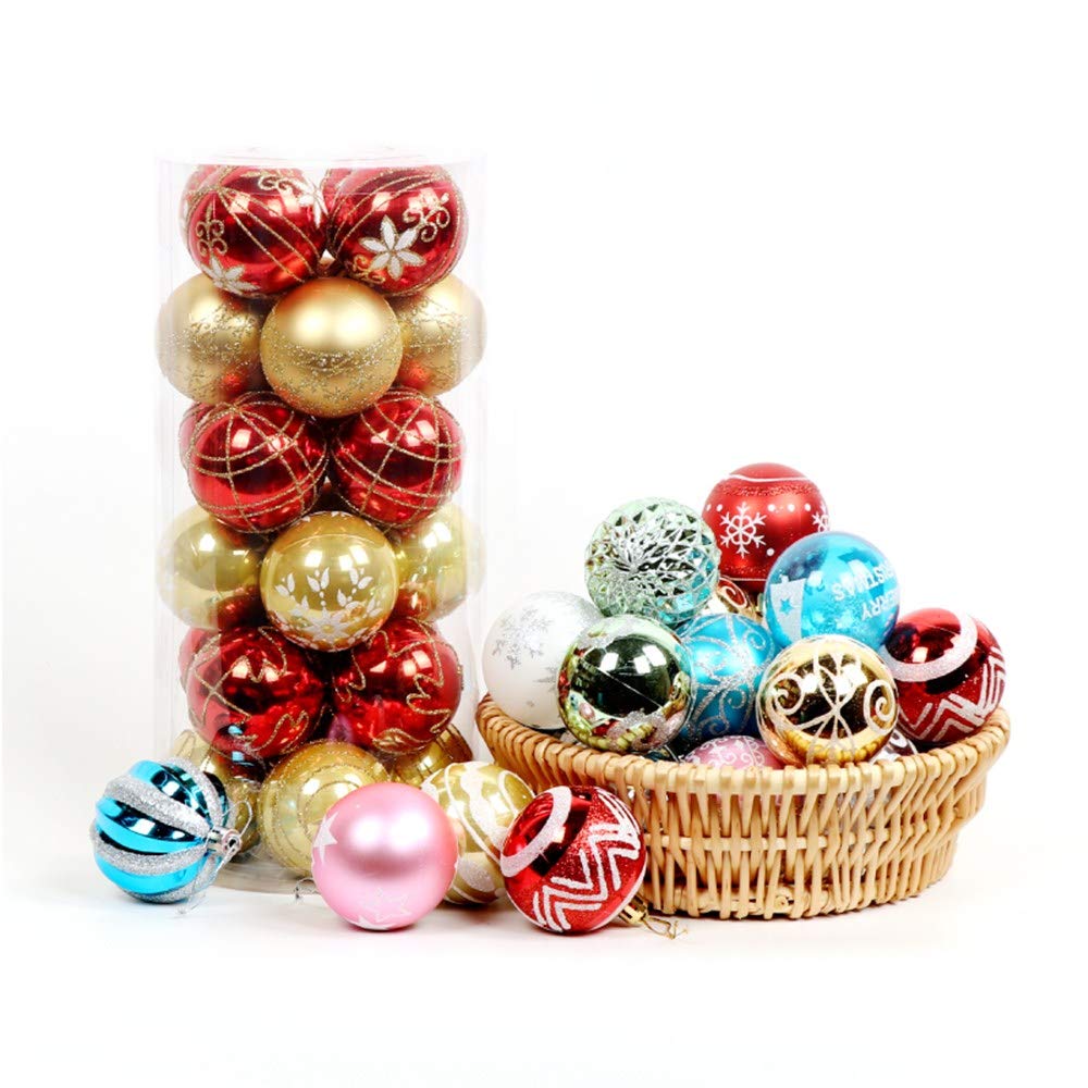 24 Stück Weihnachtskugel-Ornamente, 6 cm, bruchsicher, bemalt, zum Aufhängen, Weihnachtsbaum-Dekorationsset für Urlaub, Hochzeit, Weihnachtsdekoration (Roségold)