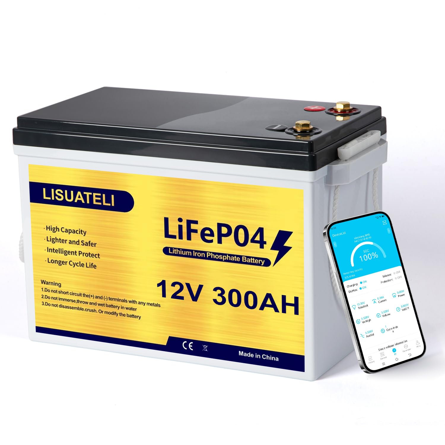 Batterie LiFePO4 12 V 300 Ah intégrée 200 A BMS 15 000 + cycles Deep Cycle Lithium Batterie MAX 3840 W Puissance prise en charge en série/commutation parallèle Parfait pour solaire, camping-car, hors