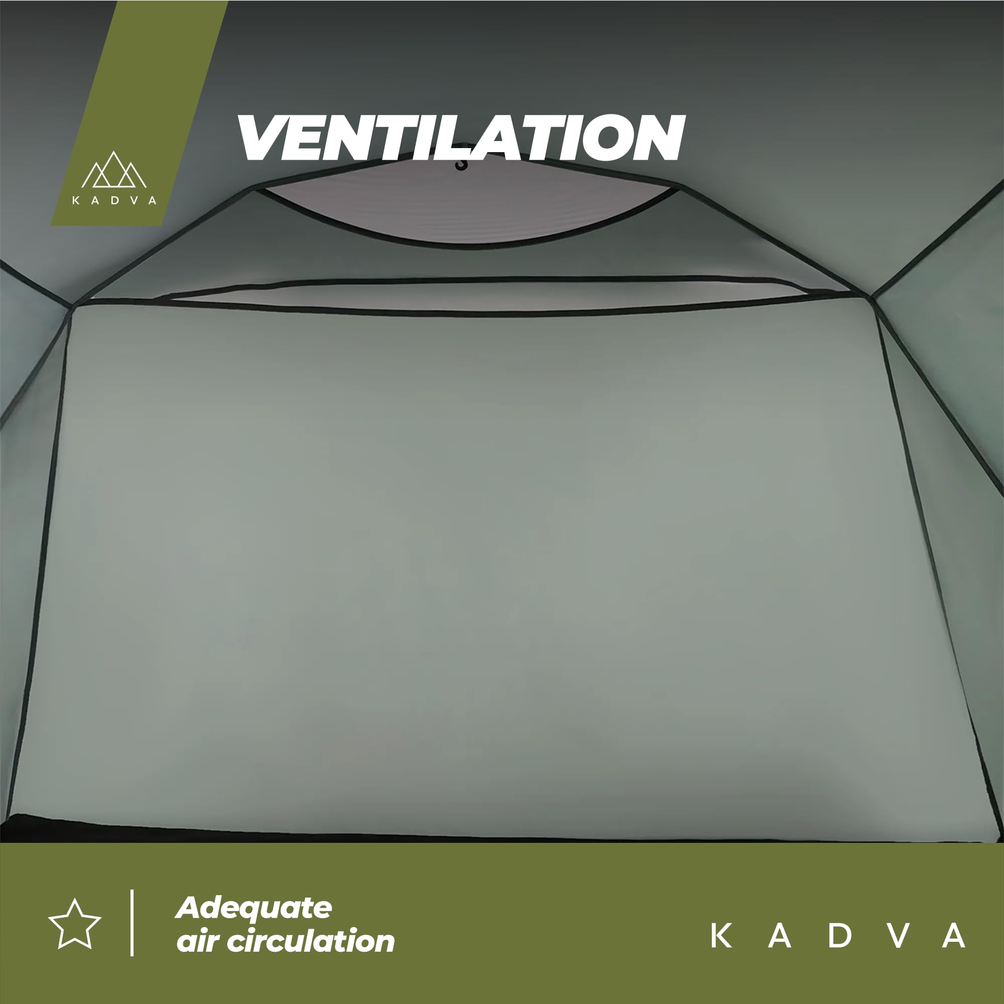 KADVA Namiot Kempingowy AIRcamp 4. 4 Osobowy z Pompką Konstrukcja Tunelowa 440 x 180 x 140 cm Wodoodporność 3000 mm Przestronność Daszek nad Wejściem Duża Powierzchnia Spania Kolor Zielony