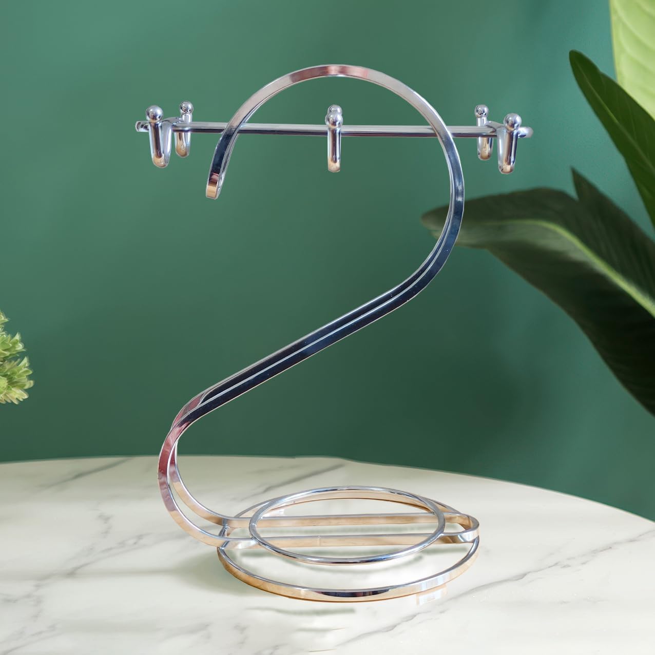 Coffee Mug Holder Metal,Mug TeaCups Holders Countertop,Coffee Mug Tea Cup Stand Storage Rack Tabletop Counter 6 Hooks(Silver)