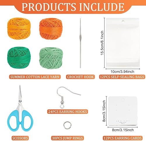 Miniatura 2 de FREEBLOSS Kit de 12 pares de aretes de ganchillo estilo calabaza, algodón, adulto, Halloween, kit