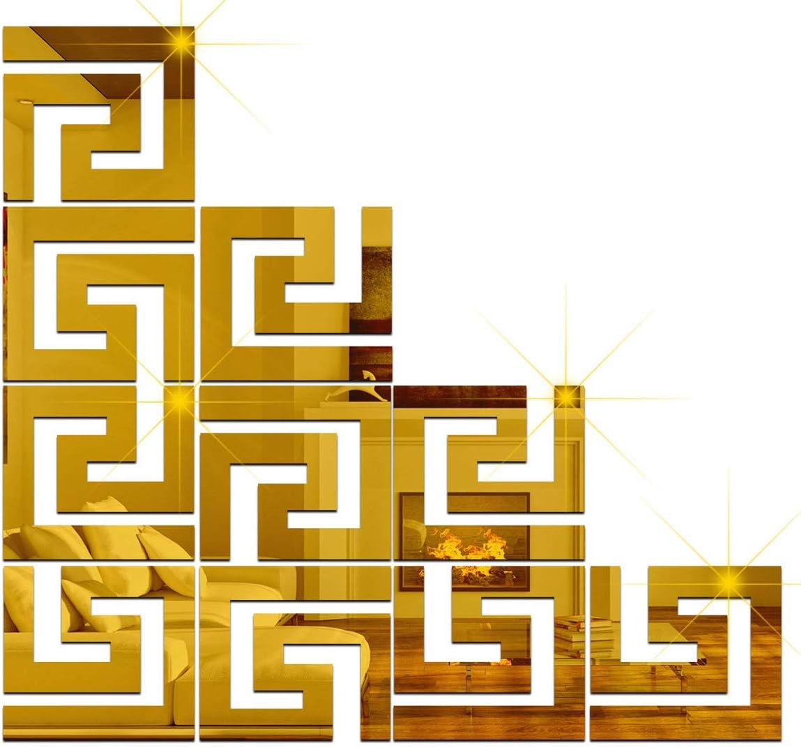 Bikri Kendra - 20 Geometric Golden Decorative Mirror Stickers for Wall, Wall Mirror Stickers, 3D Acrylic Stickers Wall Stickers for Hall Room, Bed Room, Kitchen Living Room Kids Room-Self-Adhesive