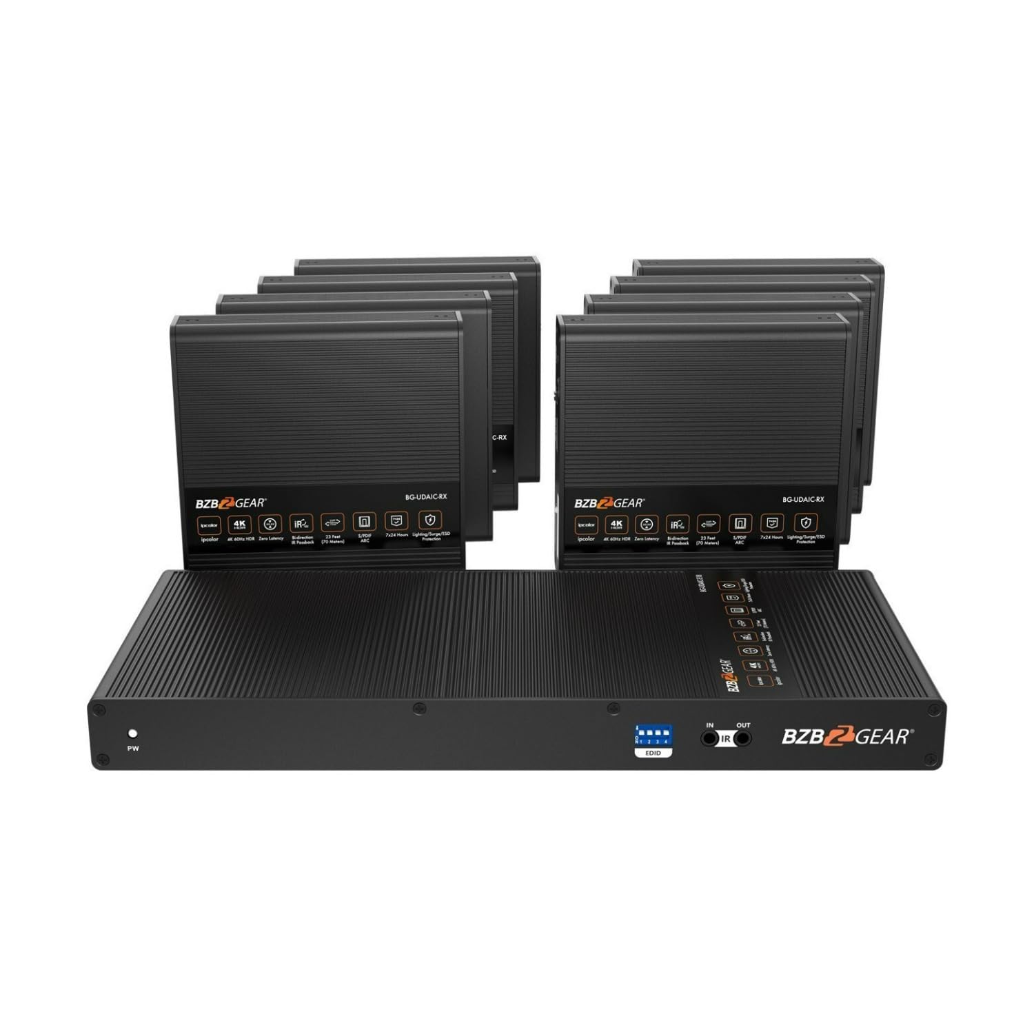 BZBGEAR 1x8 4K UHD HDMI Splitter/Distribution Amplifier up to 230ft Over Category Cable w/IR/RS232 and Audio De-embedding - BG-UDAIC-E18