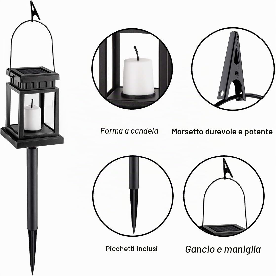 GIGALUMI Lanterna solare per appendere all'aperto, 8 pezzi, effetto candela, lampada solare per giardino, patio, prato, ponte, ombrello, tenda, decorazione del balcone - bianco caldo
