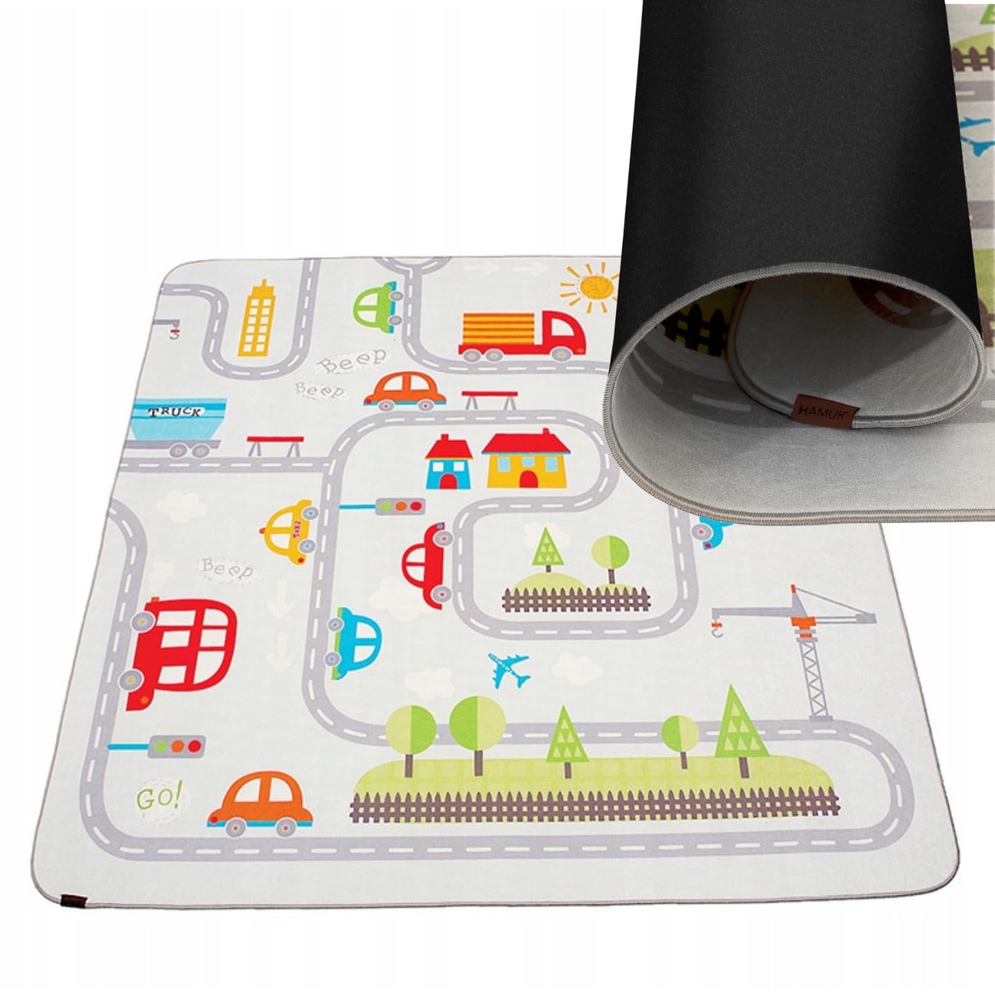 HAMUR HOME Nursery Rug Area Rug Baby Play Mat Non-slip Foldable Crawling Mat - Children Baby Kids Rug 150 X 150 Cm For Children's Rooms Playrooms - Washing Machines Washable Children's Mat (Road)