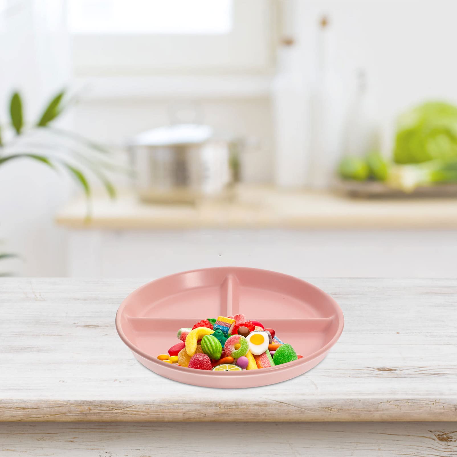 Bandeja de cerámica Dividida para Servir, Platos para Servir con 3 Compartimentos, Platos Redondos para Salsa divididos de 10 Pulgadas (Rosa, 20,5x20,5x2,5 cm)