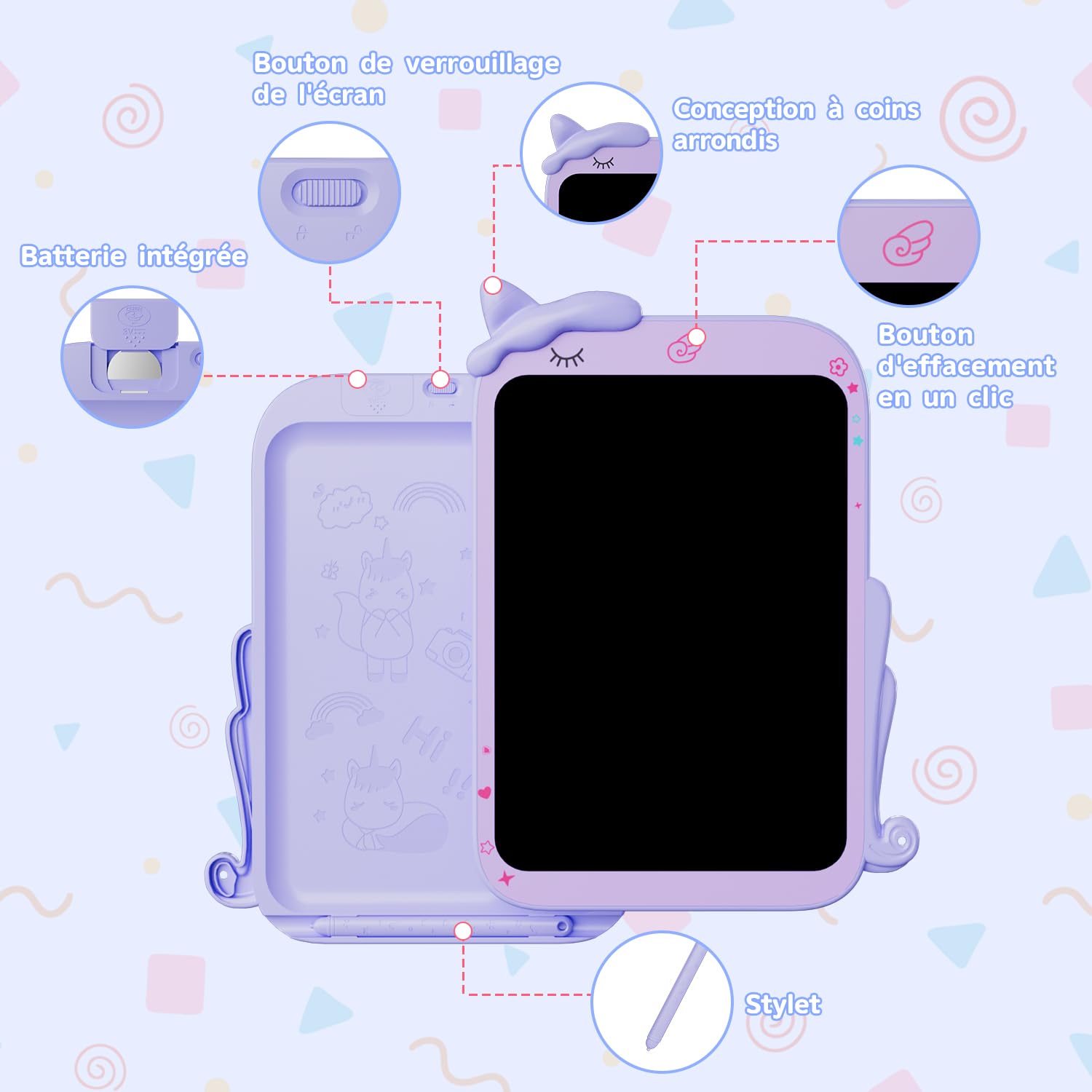 Ardoise Magique LCD 10 Pouces avec Écran Couleur | Cadeau Enfant 3-8 Ans Anti-Lumière Bleue | Ardoise Dessin Réutilisable pour École, Voyage et Anniversaire - 4