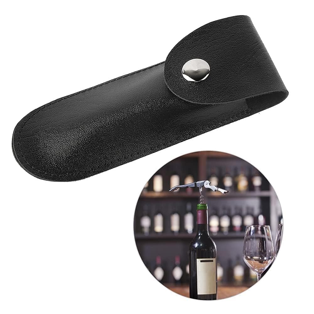 Apribottiglie in pelle, custodia per coltello da vino in pelle Cavatappi piccola borsa in pelle Nuova fondina per apribottiglie in PU 5,9 × 2,0 pollici (Nero)