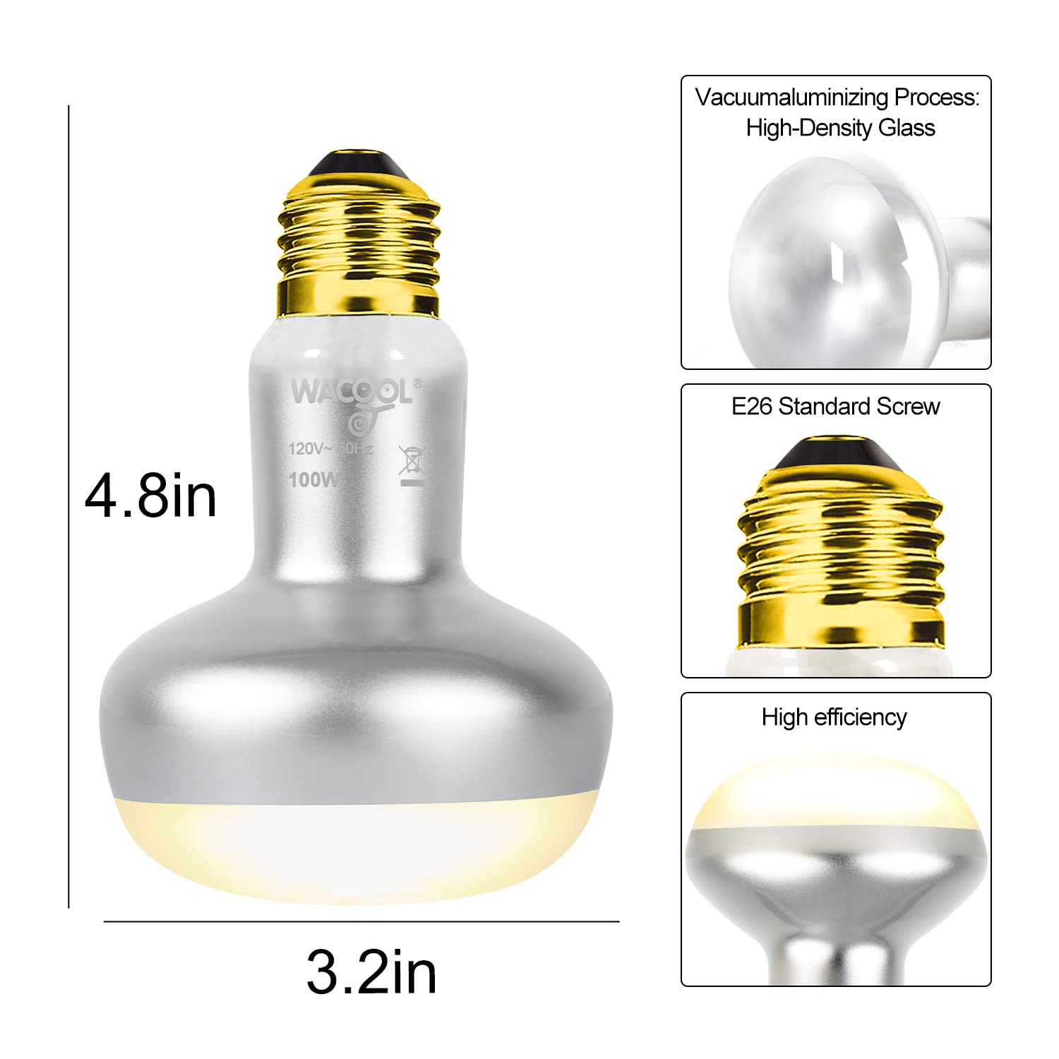 WACOOL 4 Pack Heat Lamp Bulbs for Reptiles, 100W Intense Basking Spot Lights, Simulate Daytime Sunshine Heat Bulbs, UVA Daylight Heat Lamp for Bearded Dragon, Lizard, Turtle, Tortoise, Gecko - image 4