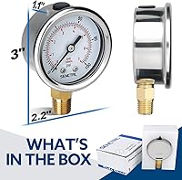 Vista 6 de SENCTRL Manómetro sin plomo de 100 psi, esfera de 2 pulgadas, montaje inferior 1/4 NPT, impermeable, caja de acero inoxidable, para tanque de agua