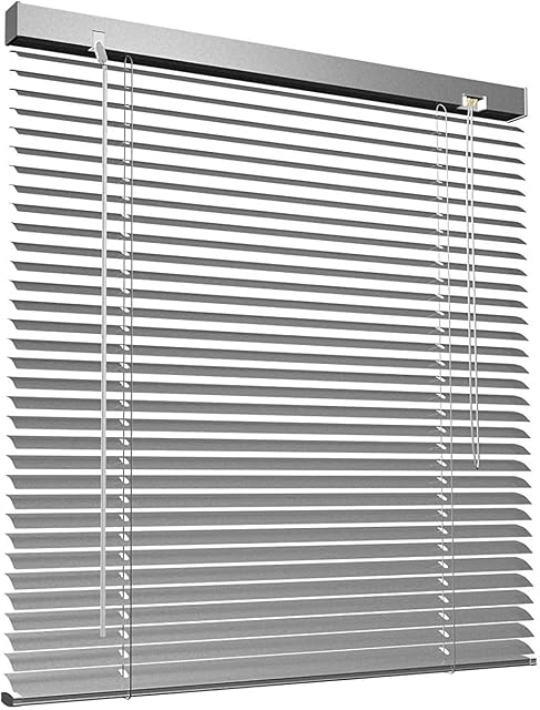 Optimal Products Aluminium Metal Venetian Blinds Trimable Easy Fit 25mm Slat Home Office Silver,Black,White Colours (Silver, 45 x 150 cm)