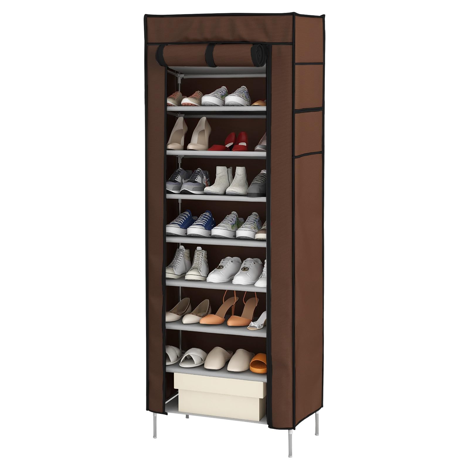 Trintion Shoe Rack Shoe Storage Cabinet with Dust Cover Non-woven Fabric 10-layer Shoe Cabinet Can Hold 27 Pairs of Shoes Suitable for Lving Room Corridor Brown166*57 * 29CM
