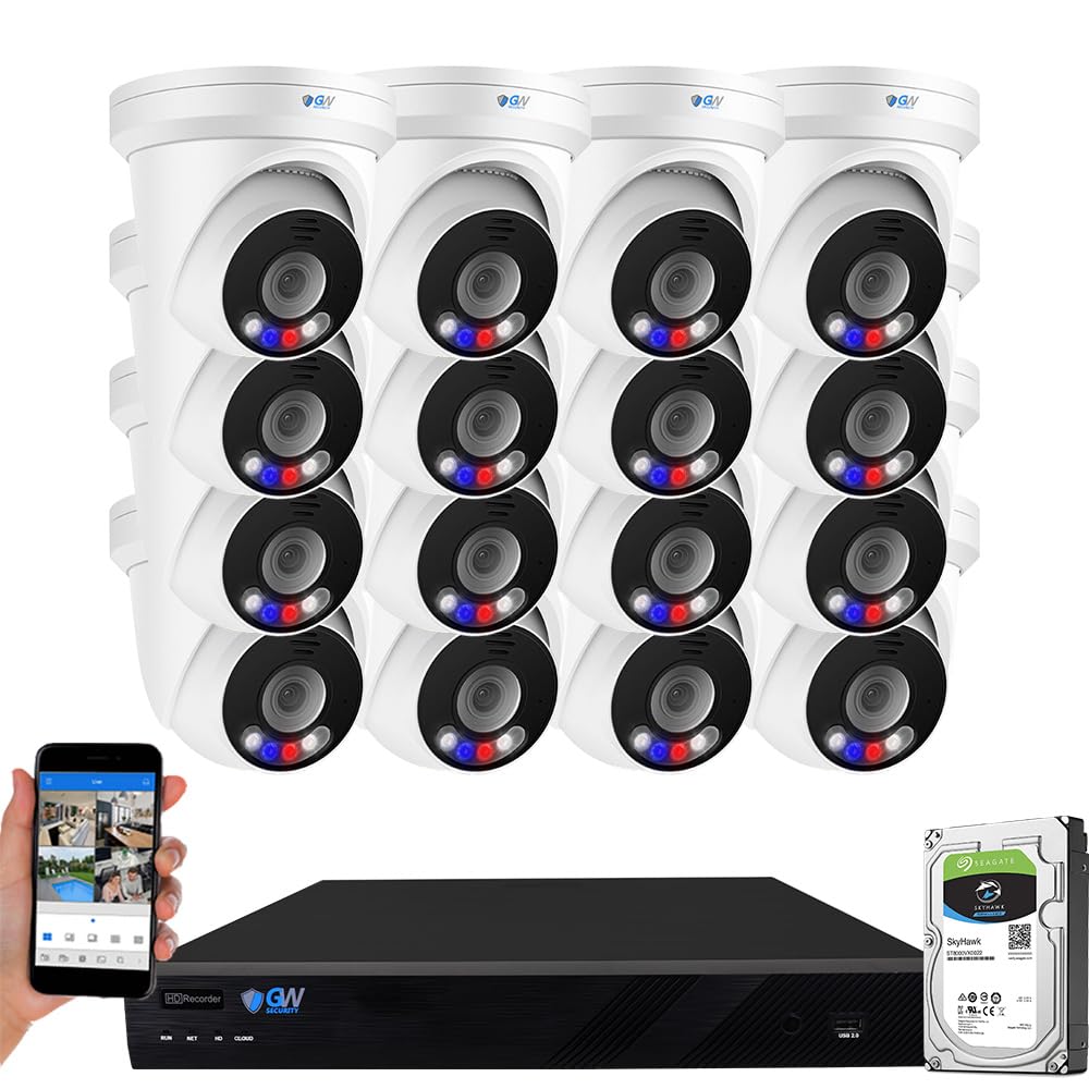 GW Security 32 Channel NVR UltraHD 12MP 4K @30FPS Face/Human/Vehicle Detection PoE Security Camera System with 16 x 12MP (4512x2512) IP Microphone