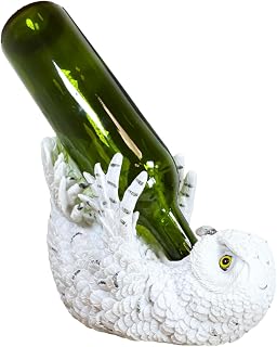 Ebros Wisdom of The Tundra Forest Beautiful Mystical Snowy Owl Wine Bottle Holder Figurine Storage Rack for Rustic Wildlife Decor Ideal for Cabin Lodge Country Design Decorative Party Hosting Kitchen