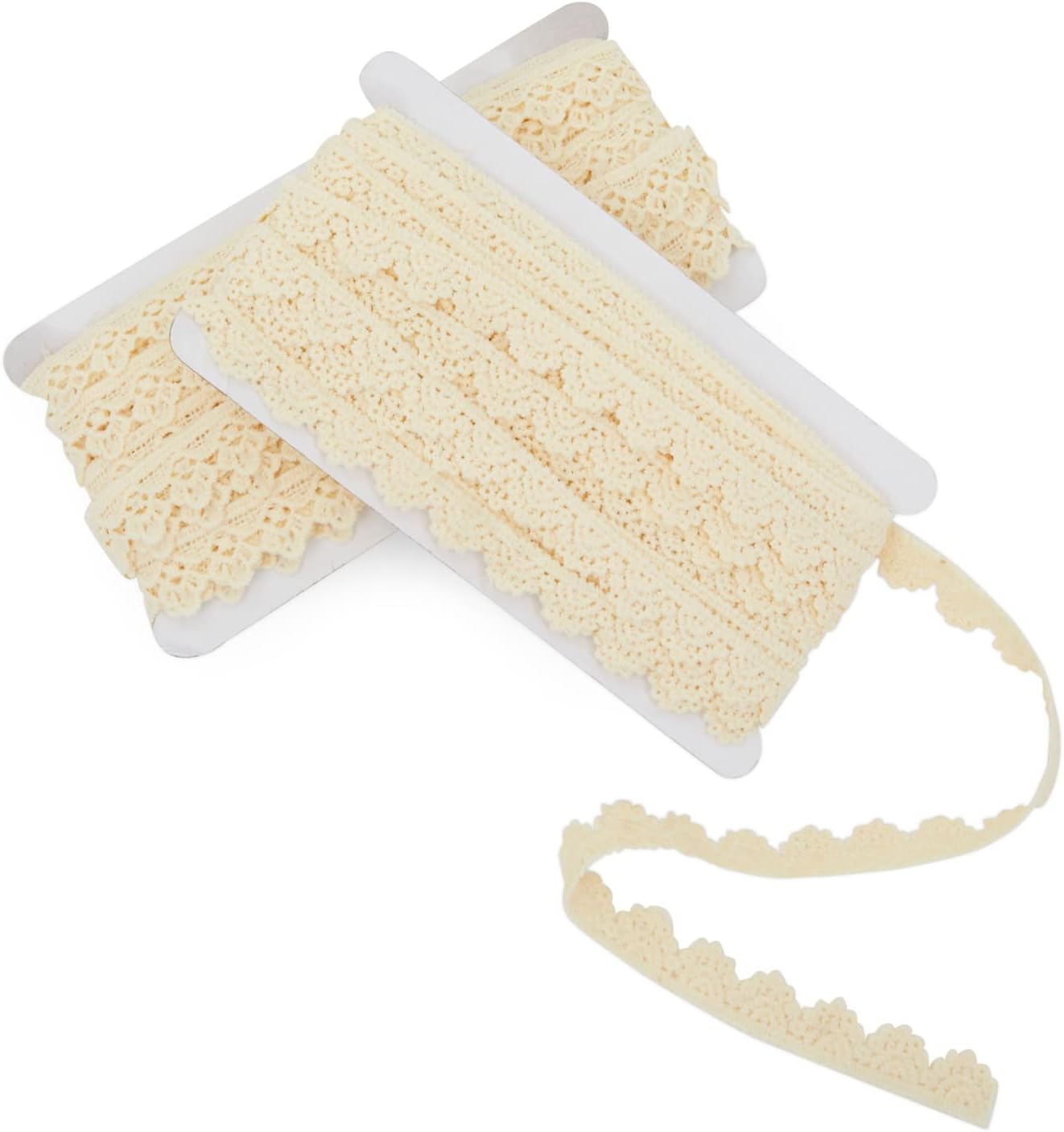 30 Yards Beige Lace Trim, 2 Styles Crochet Scalloped Edge Ribbon Vintage Sewing (15 yd Each, 2 Spools)