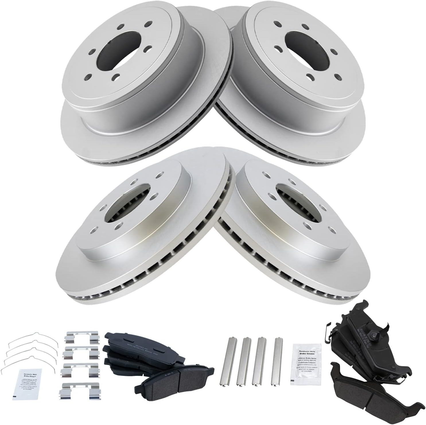 TRQ Front and Rear Brake Pad & Rotor Kit Brake Pads Brake Rotor Semi-Metallic Premium G-Coated Compatible with 2004-2008 Ford F-150 2006-2008 Lincoln Mark LT