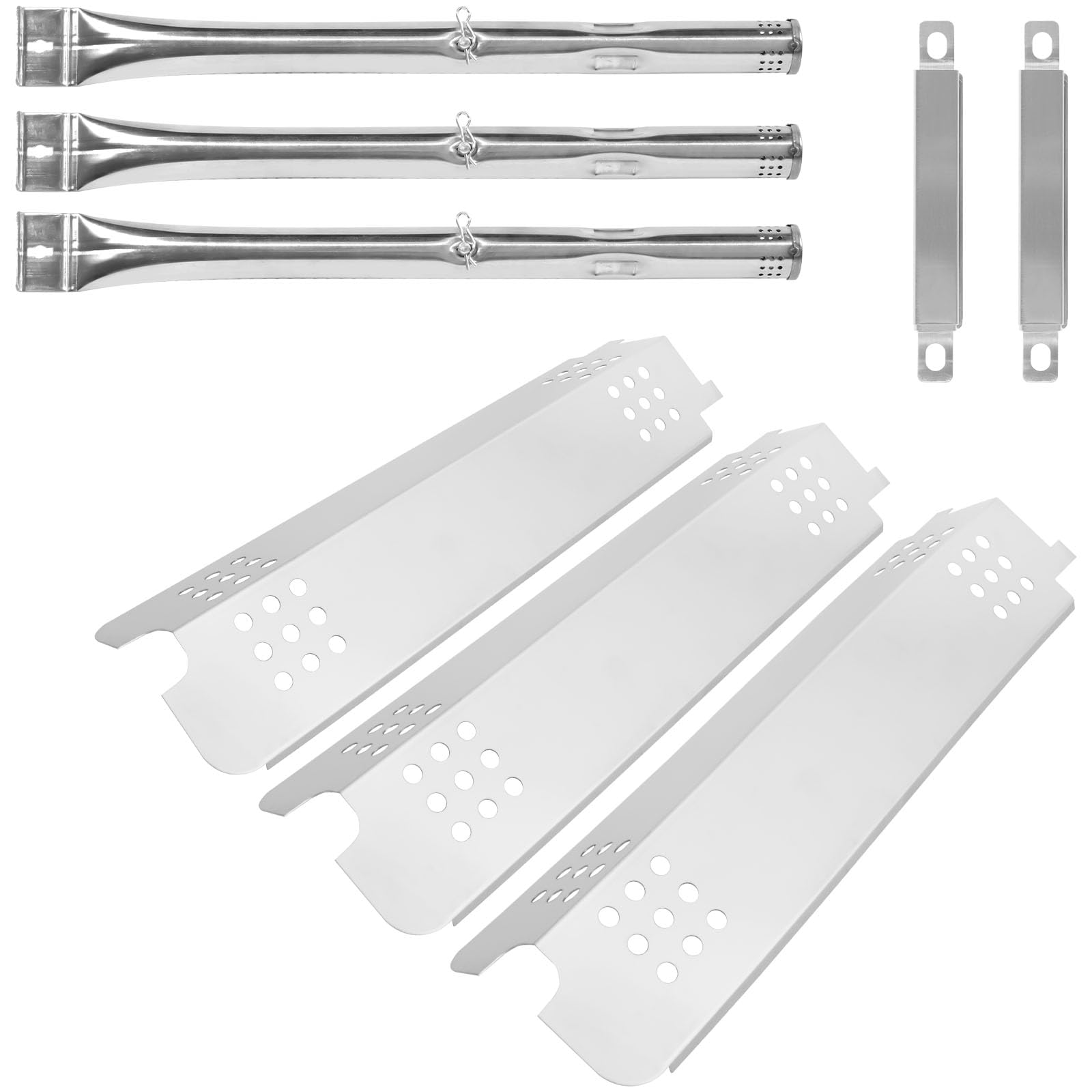 Grill Replacement Parts for CharBroil 3 Burner Gas2Coal Hybrid Grills, Heat Plates Flavorizer Bars & BBQ Burner & Crossover Tube Accessories Kit, Stainless Steel