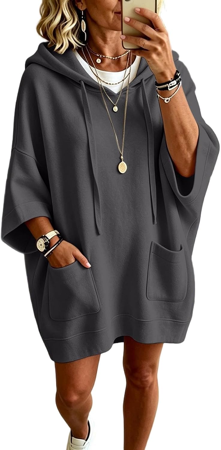 Fall Winter Sweatshirt for Women Oversized Hoodie Midi Dress with Pockets