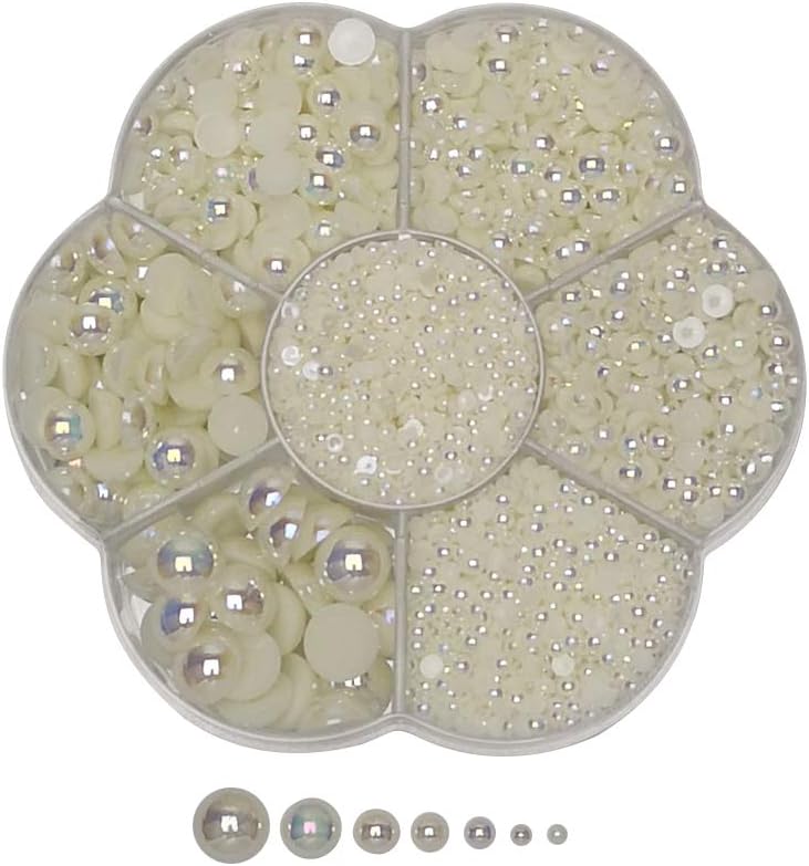 Chenkou Craft 3000PCS 1 Box Beige Round Flatback Imitation Half Pearls Bead Loose Beads Gem (Beige Half Ball)