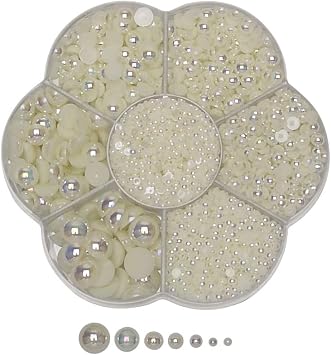 Chenkou Craft 3000PCS 1 Box Beige Round Flatback Imitation Half Pearls Bead Loose Beads Gem Beige Half Ball