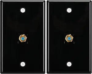1 Port Coax Wall Plate,3Ghz Gold-Plated F-Type Keystone Wall Jack for Coaxial Cable,Black Glossy Coaxial Cable Wall Plate,2Pack