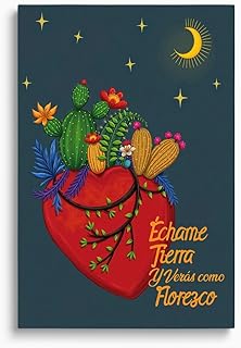 SKYSUKEY Retro Mexican Art Print for Office, Latinx Art Poster, Woman Girls Female Inspirational Spanish Quotes Wall Decor, Motivational Heart Wall Art, Mexico Home Decor, Framed Canvas, 12"x16"