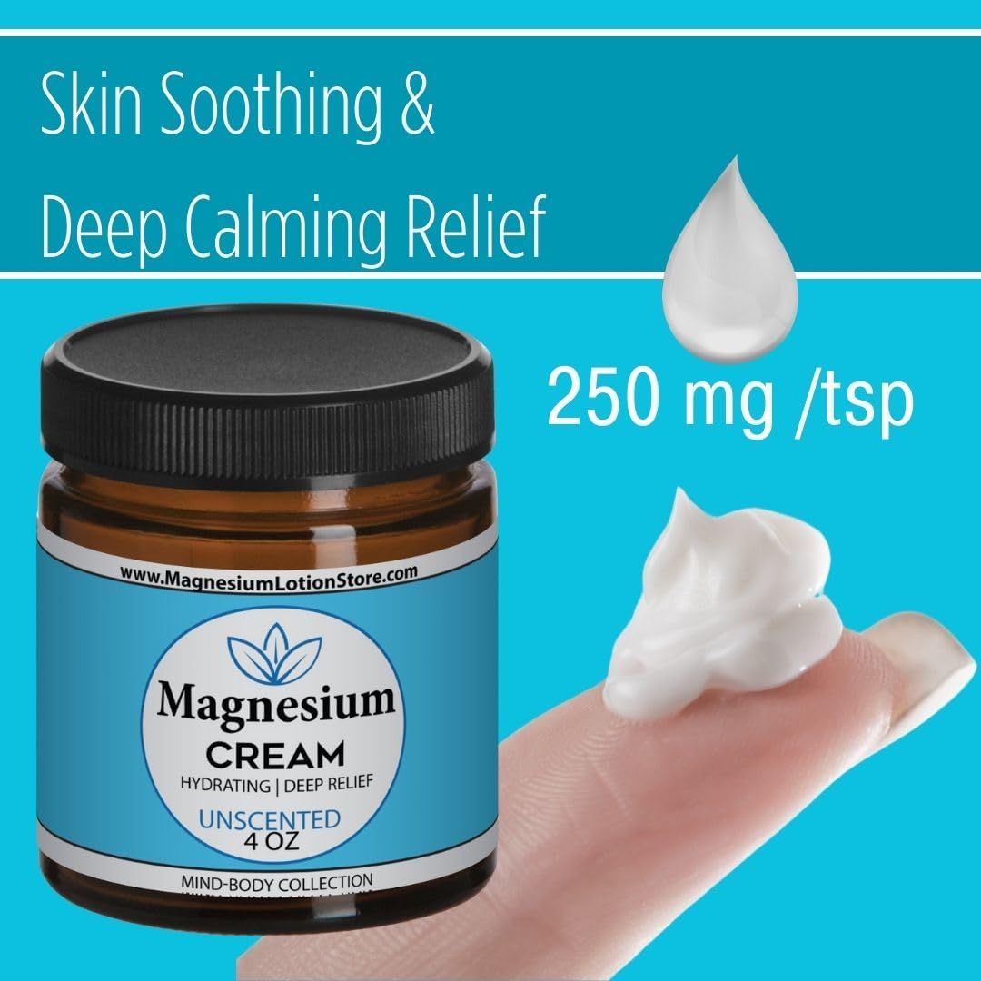 Unscented Magnesium Lotion, Topical Magnesium Cream for Sleep, Leg Cramps & Pain, Muscle Relaxation, Calm, Moisturizing Supplement with Coconut Oil, Shea Butter