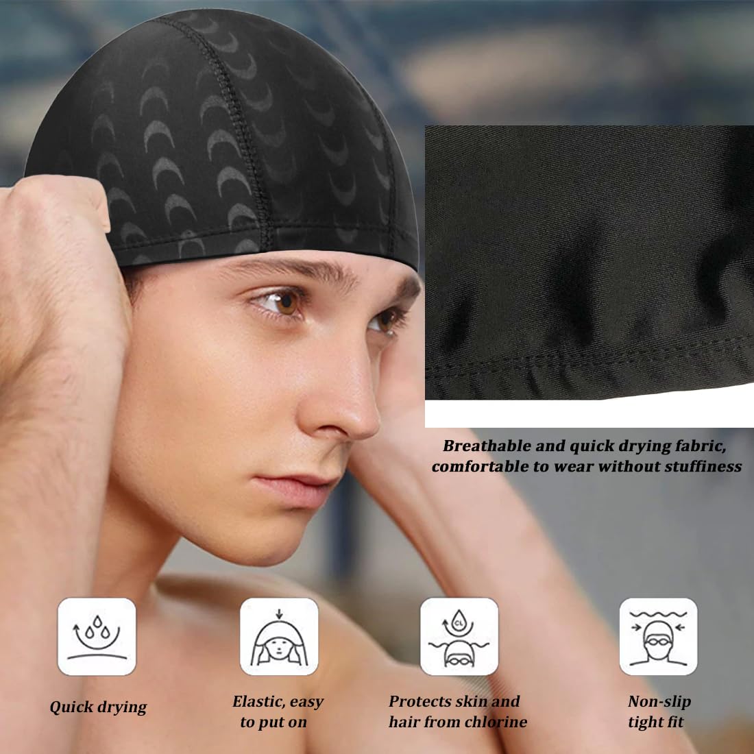 Gorro de Natación, Paquete de 2 Gorros Elásticos Unisex