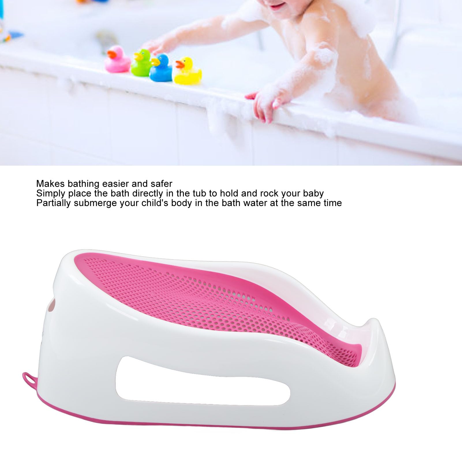 Soporte para bañera para bebé, soporte para bañera o lavabo, soporte de silicona suave, malla de baño, alfombrilla de baño para recién nacidos (rosa)