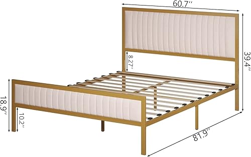 Miniatura 2 de 4 EVER WINNER Base de cama tapizada de tamaño matrimonial con cabecera de terciopelo base de colchón de plataforma resistente no necesita somier