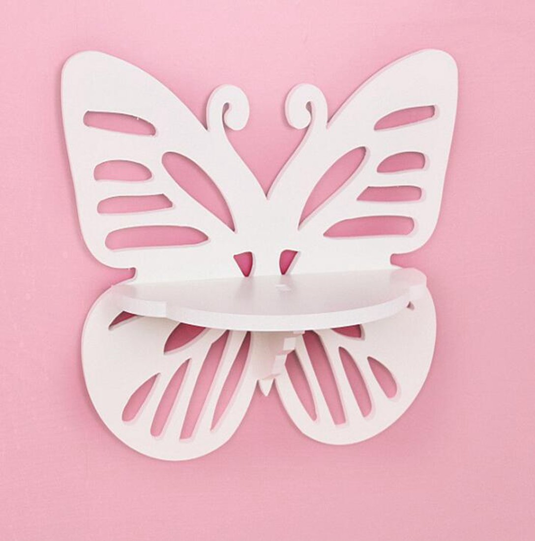 Wood Wall Hanging Rack,White Wall Hanging Shelf Decor Floral White Wood Wall Corner Rack Storage Shelf One Layer Corner Rack Storage Shelf Corner Rack (Butterfly)