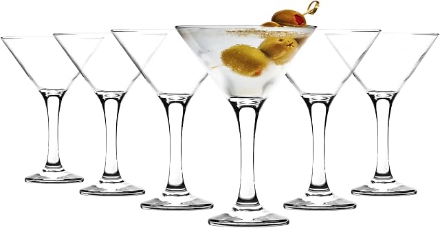 Rink Drink Martini Glasses - Classic Cocktail Party Stemware Glasses for Manhattan, Grasshopper, Espresso - 175ml - Pack of 6