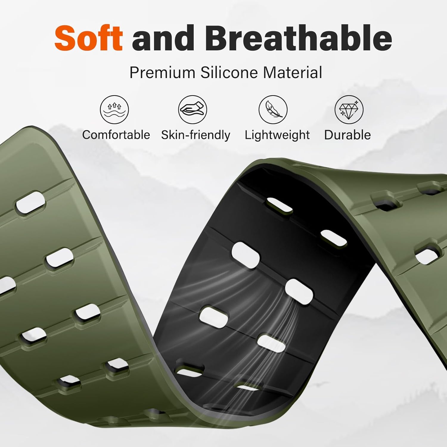 Getino Magnetic Silicone Band Compatible with Apple Watch Bands for Men 44mm 45mm 46mm 49mm 42mm Women,Strong Magnet Breathable Sport Strap for iWatch Series 11 Ultra 3 Ultra 2 Se 10 9 8 7 6 5 4 1 - Image 3