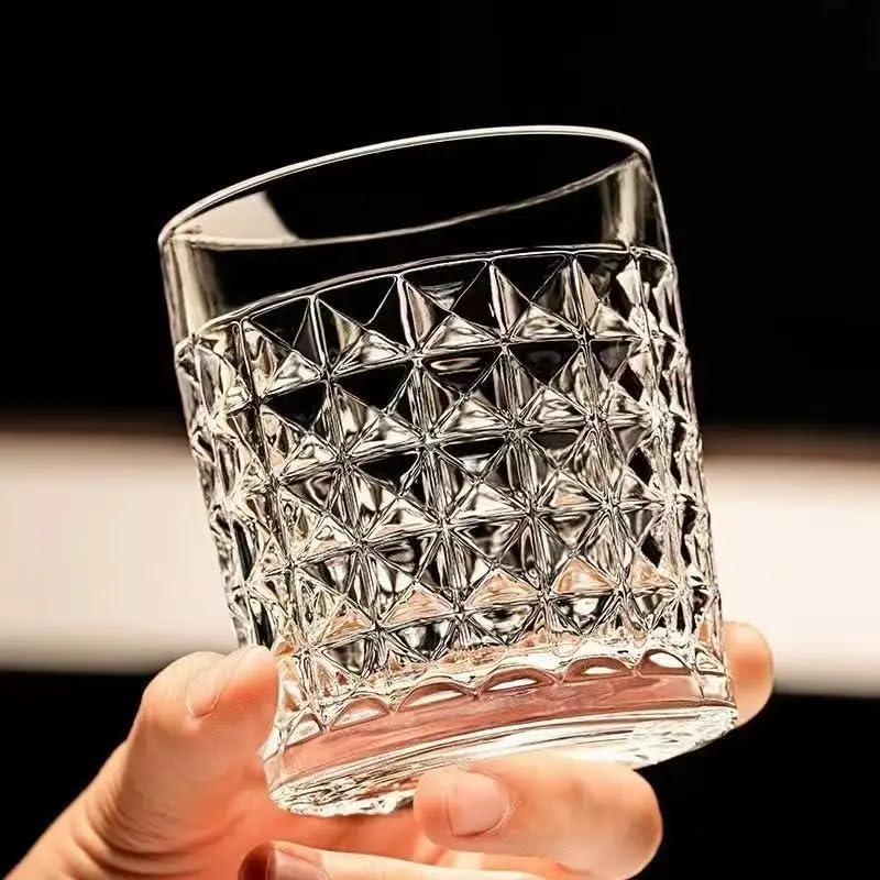 Image of Whiskey Glasses Set of 6 pcs- 300 ml Bar Glass for Drinking Bourbon, Whisky, Scotch, Cocktails, Cognac- Old Fashioned Cocktail Tumblers (6, Checks)