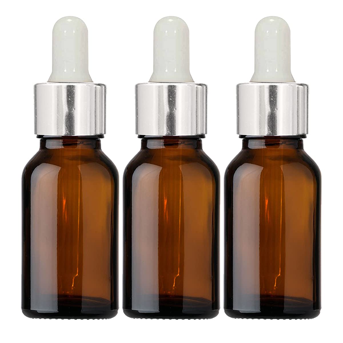 15 ML Amber Round Empty Glass Bottle + Glass Dropper + Silver Ring + White Silicone Teat, Refillable, Reusable, Leak Proof For Essential Oils, Perfumes (Pack Of 3)-image-47
